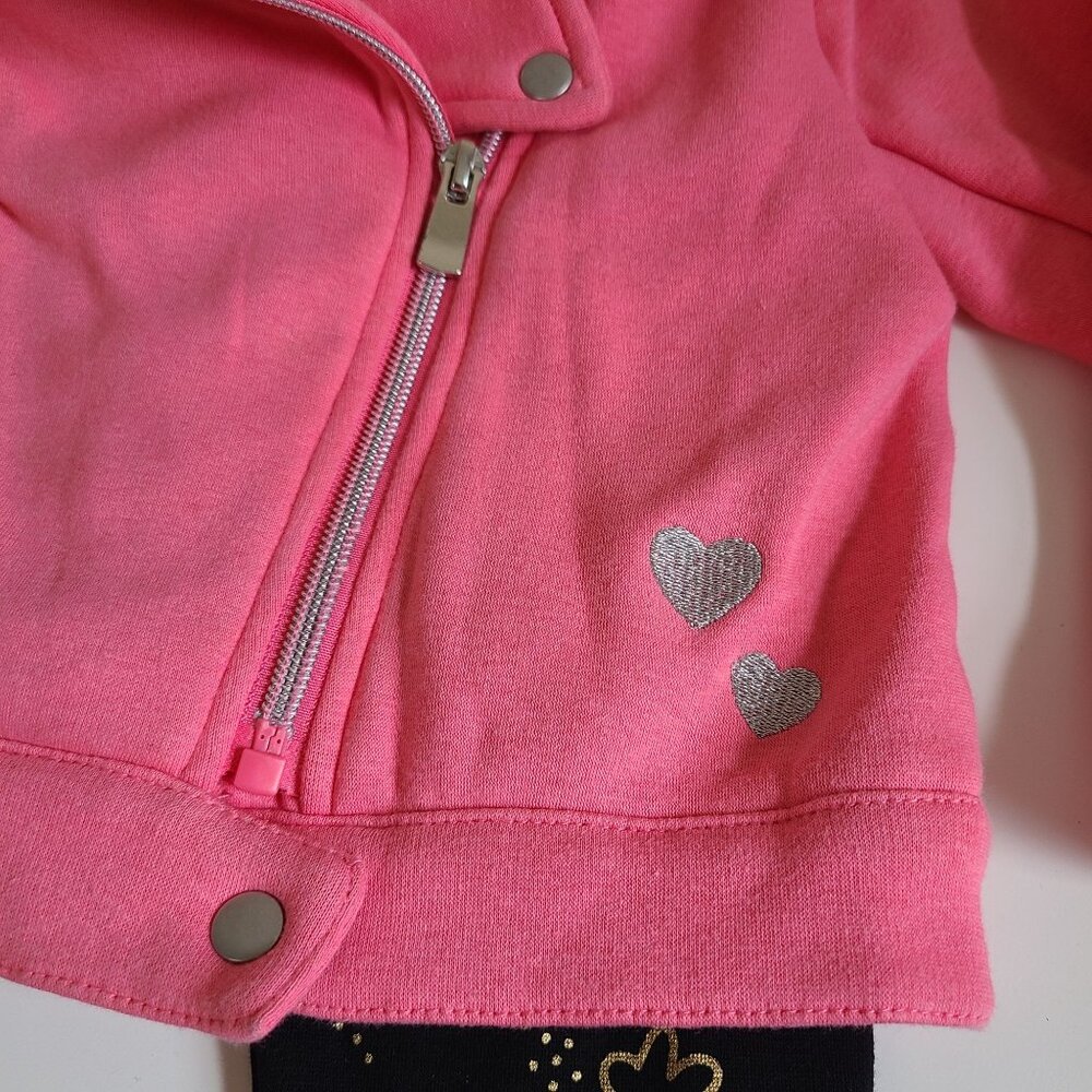 Orchestra Baby Girls Pink Fleece Biker Jacket & Black Floral Leggings Size 2T - Picture 3 of 11